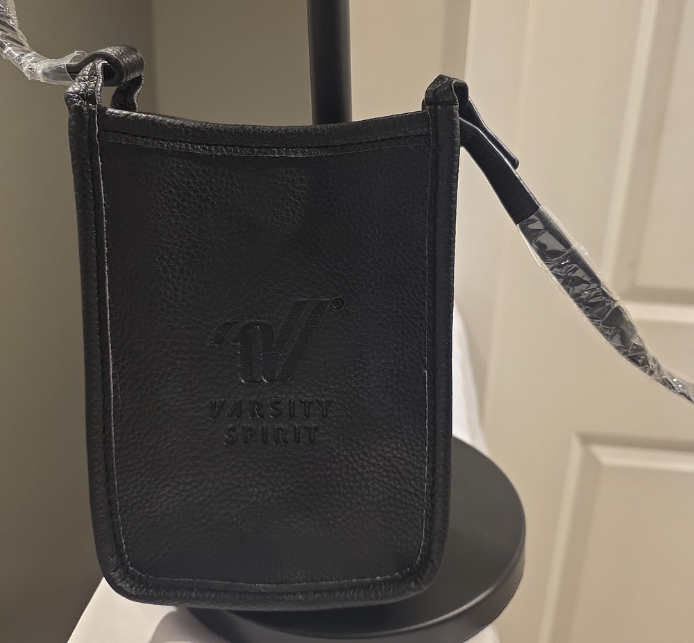 Varsity  Spirit Black Leather Crossbody Phone Pouch